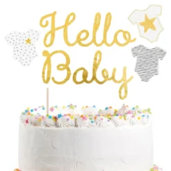 Kagedekoration Hello Baby Guld Glitter