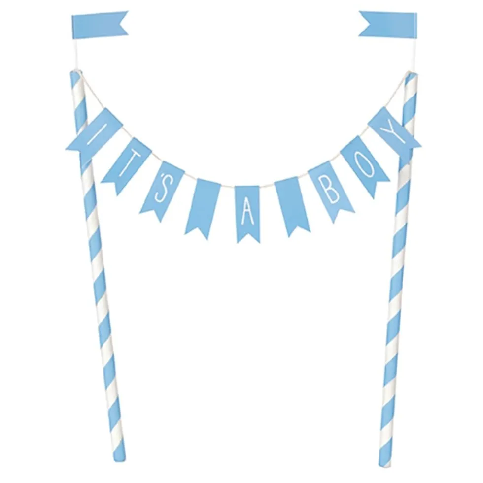 Kagedekoration It's A Boy Lyseblå Flag