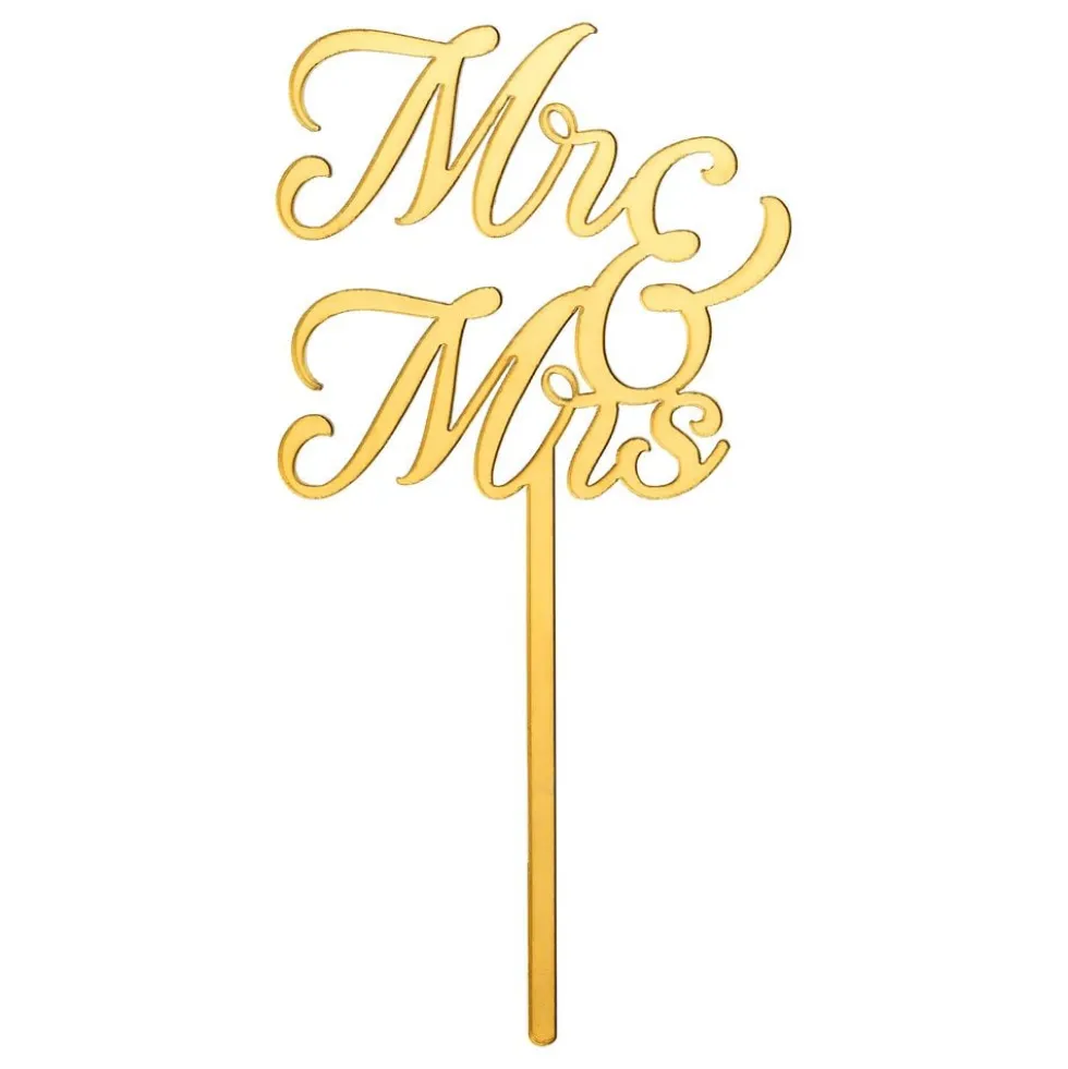 Kagedekoration Mr & Mrs Guld i Akryl