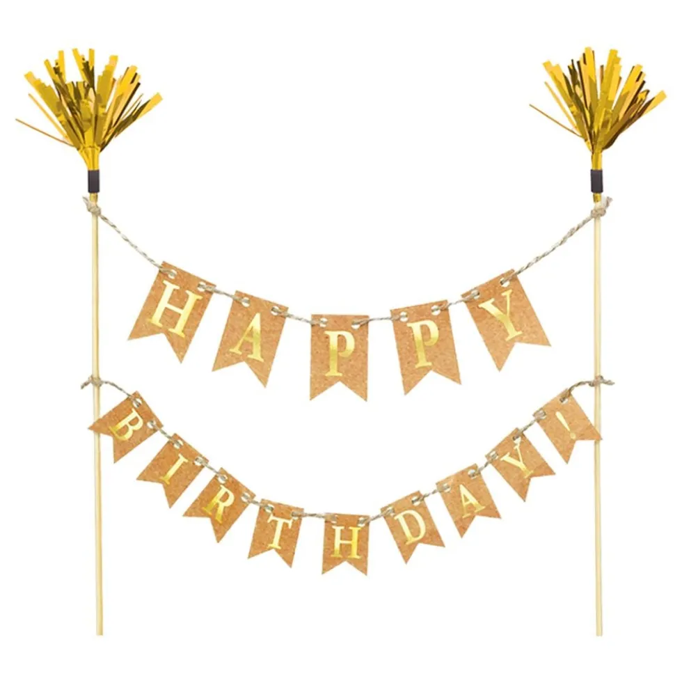 Kagevimpel Happy Birthday Guld