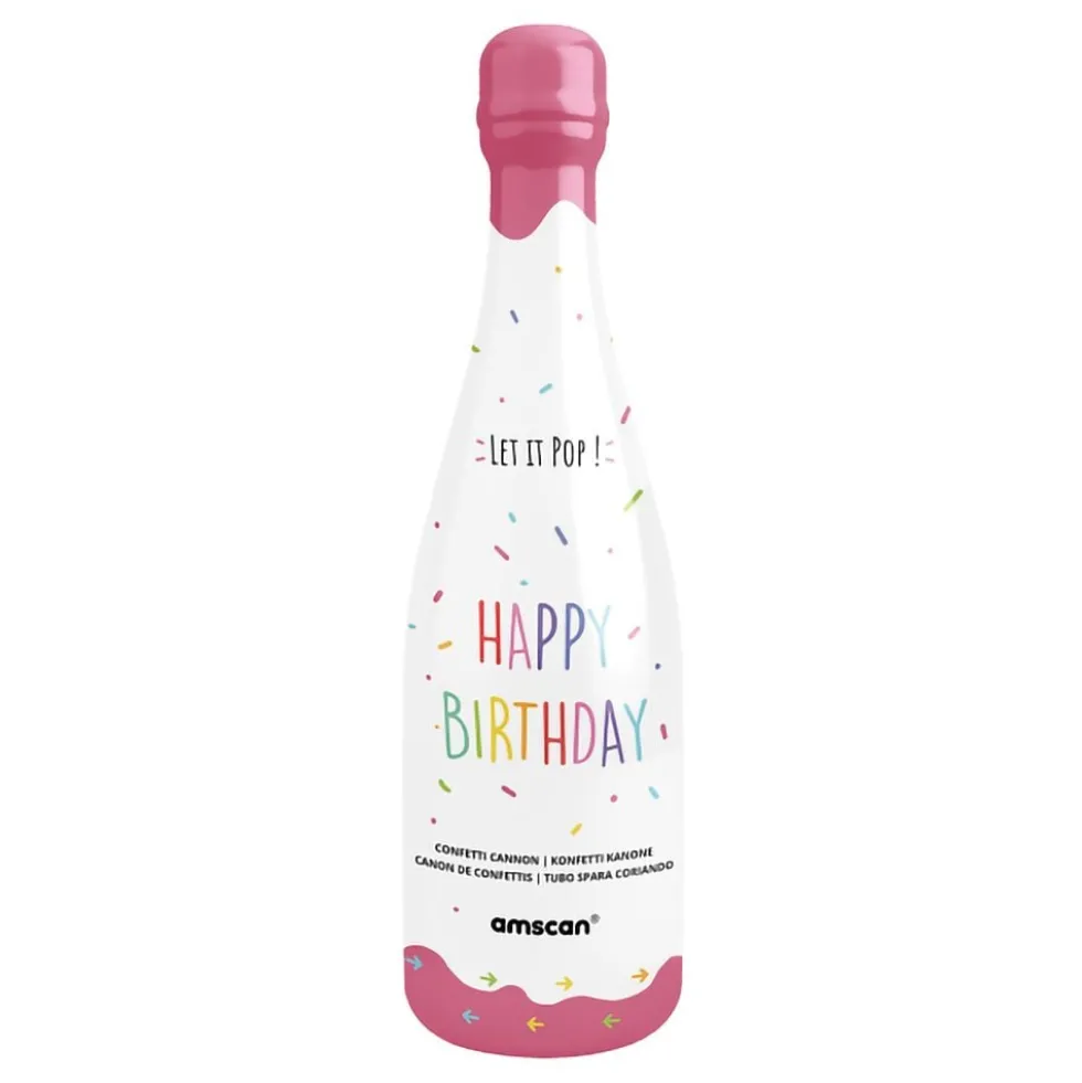 Konfettikanon Flaske Happy Birthday Lyserød