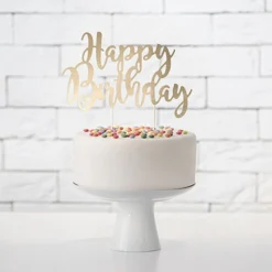 Lagekagedekoration Happy Birthday Guld
