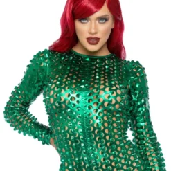 Laser Cut Catsuit Grøn Metallic Deluxe