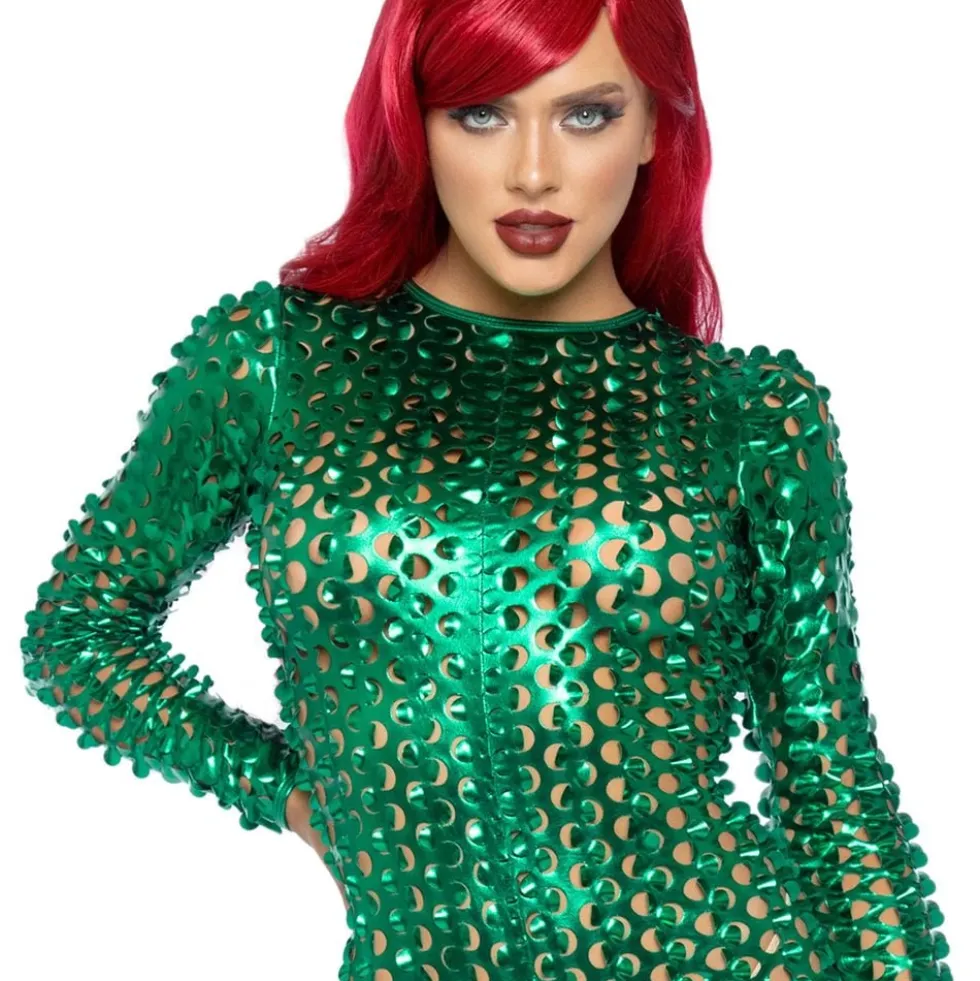 Laser Cut Catsuit Grøn Metallic Deluxe