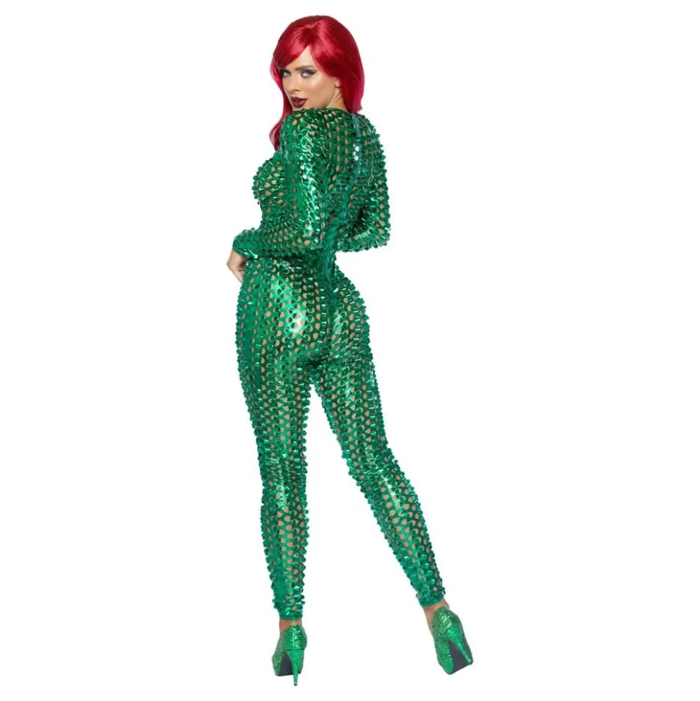 Laser Cut Catsuit Grøn Metallic Deluxe