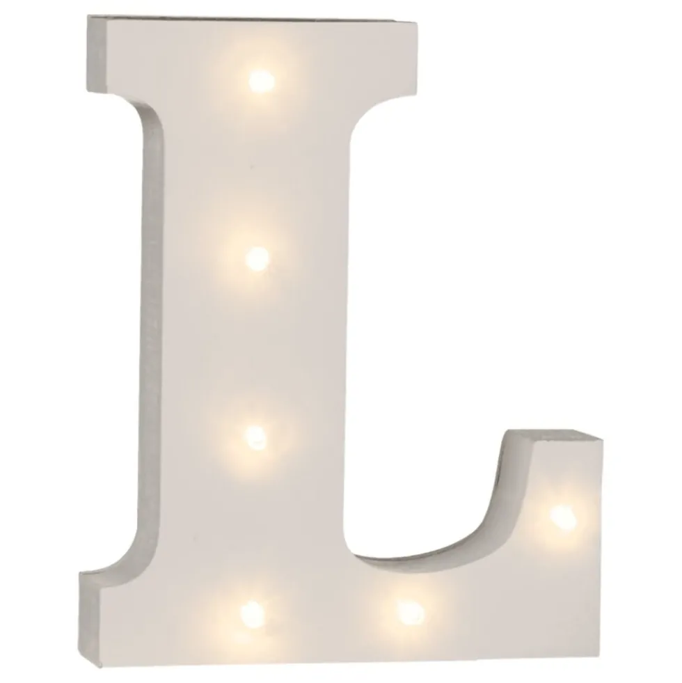 LED-bogstav i Træ Hvid