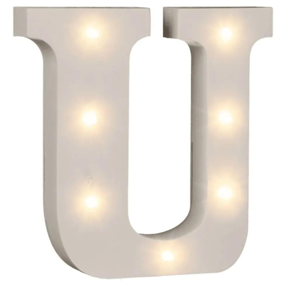 LED-bogstav i Træ Hvid