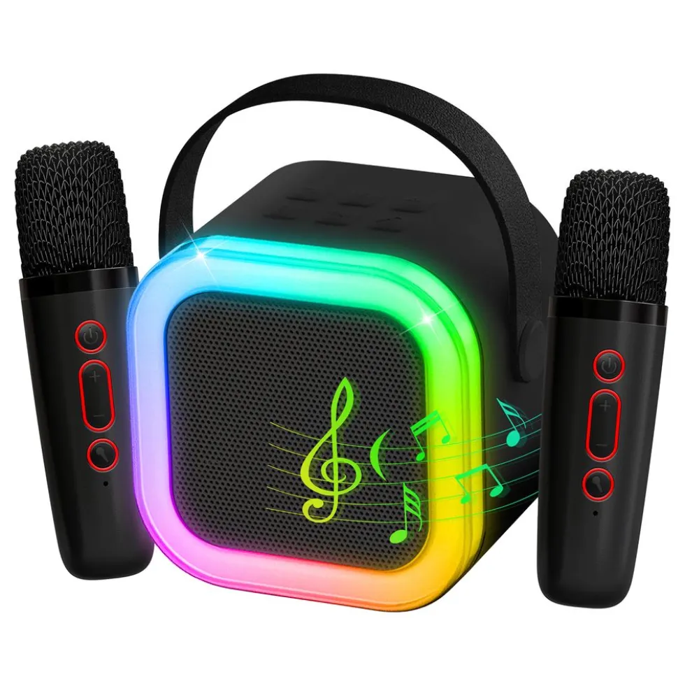 LED Mini Karaokehøjttaler med Mikrofoner