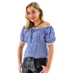 Oktoberfest Bluse Hvid/Blå