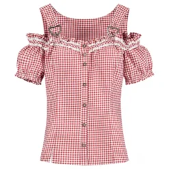 Oktoberfest-bluse Hvid/Rød Ternet