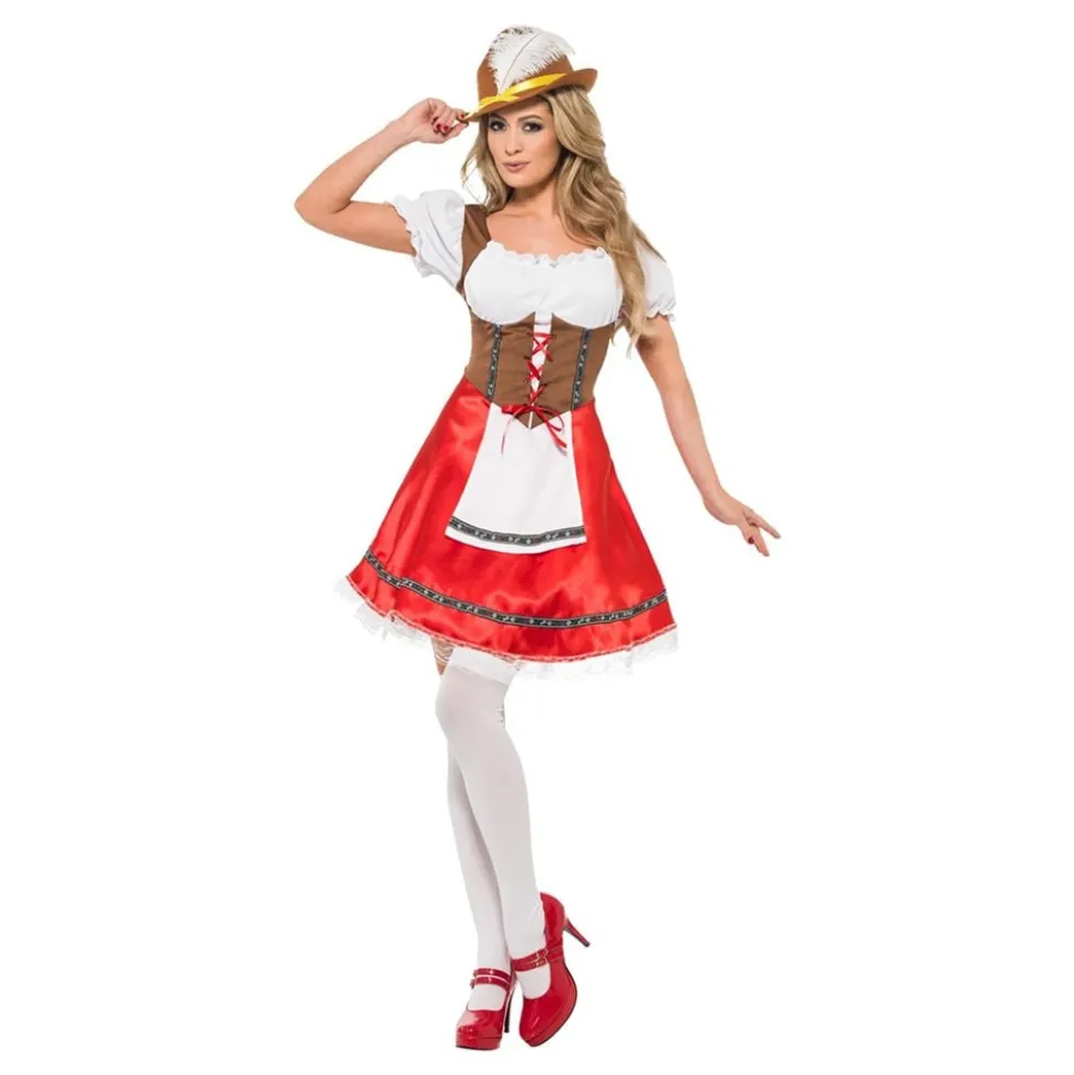 Oktoberfest Kjole Hvid/Rød Kostume