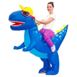 Oppustelig Ridende Dinosaur Blå Kostume