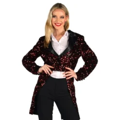Paljetfrakke Dame Sort/Rød Deluxe
