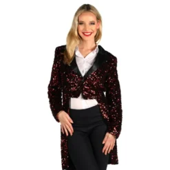 Paljetfrakke Dame Sort/Rød Deluxe