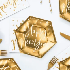 Papasietter Happy New Year Guld Heksagon Celebrate
