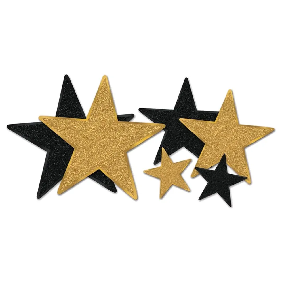 Papirsdekorationer Stjerner Sort/Guld Glitrende