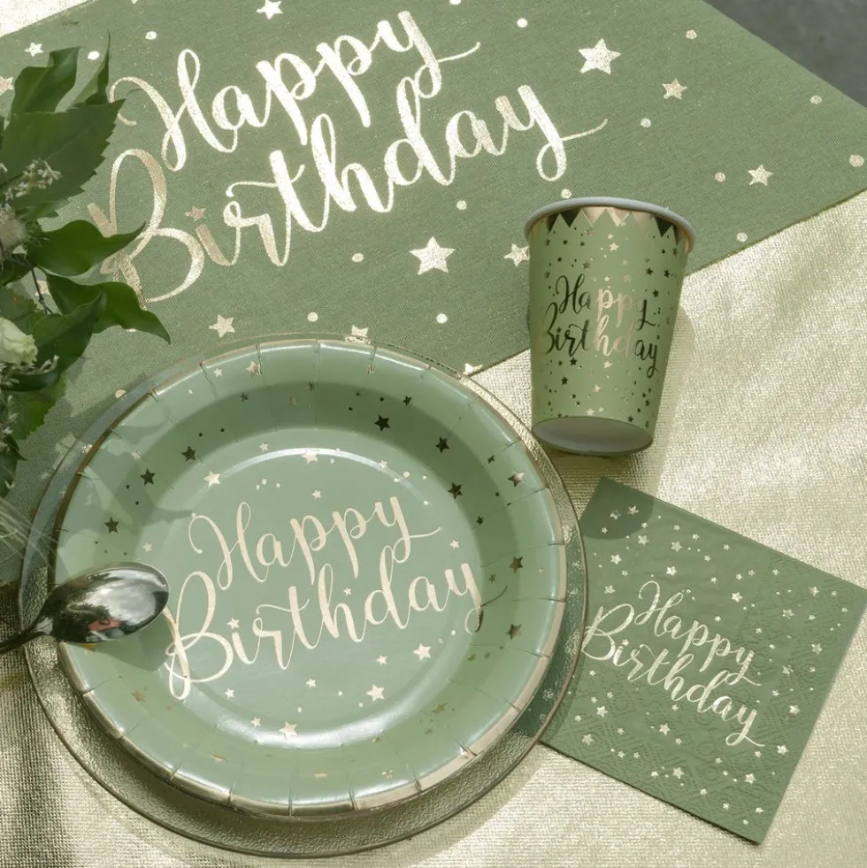 Papkrus Happy Birthday Guld/Grøn