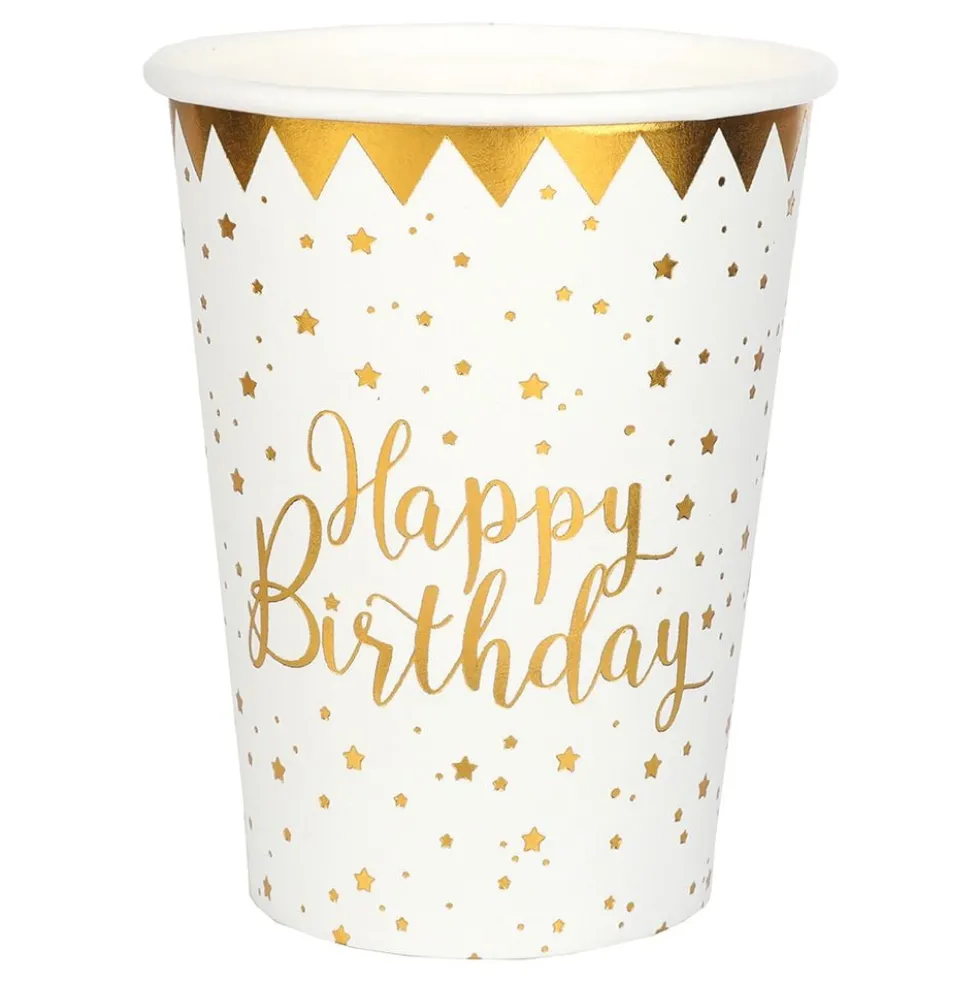 Papkrus Happy Birthday Guld/Hvid