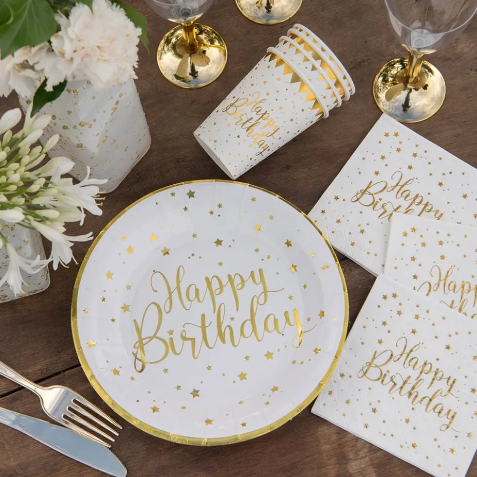 Papkrus Happy Birthday Guld/Hvid