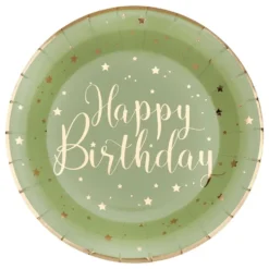 Paptallerken Happy Birthday Grøn/Guld