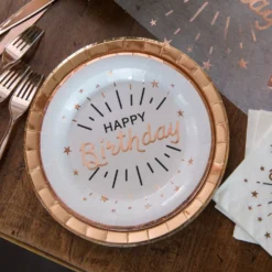 Paptallerkerner Sparkling Happy Birthday Hvid/Roséguld