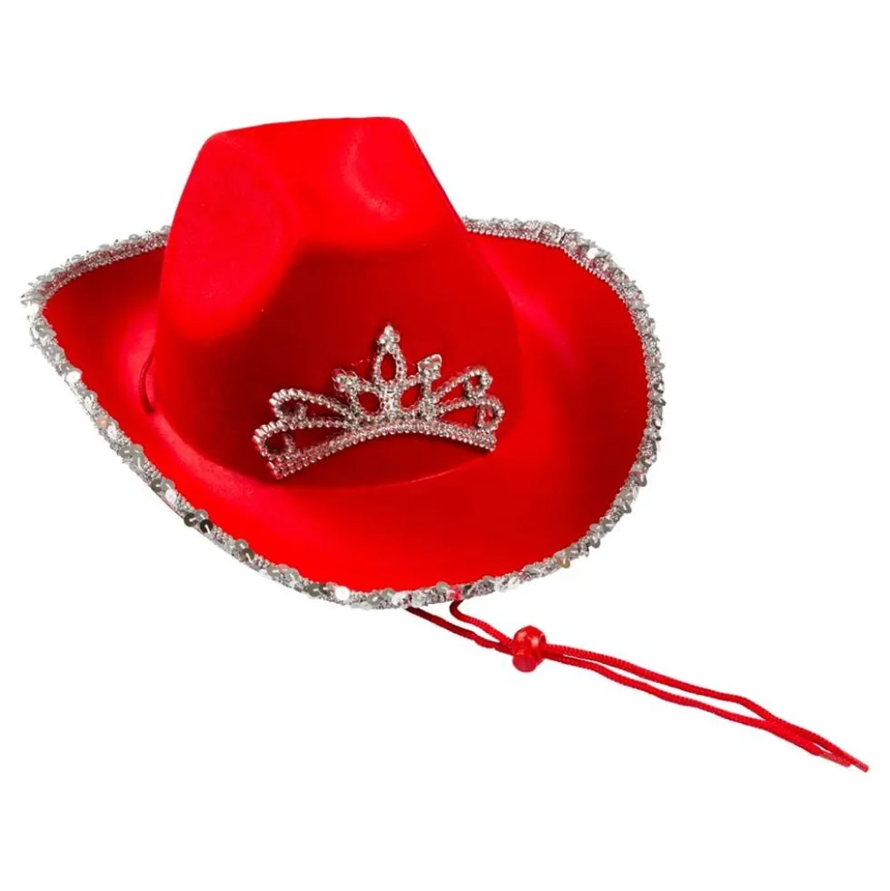 Rød Cowboyhat med Tiara
