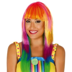 Regnbuefarvet Paryk med Pandehår
