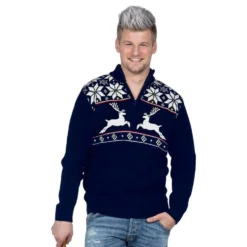 Rens Blå Juletrøje med Lynlås