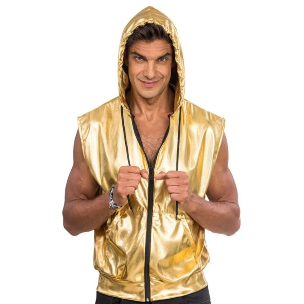 Ærmeløs Hoodie Guld Metallic