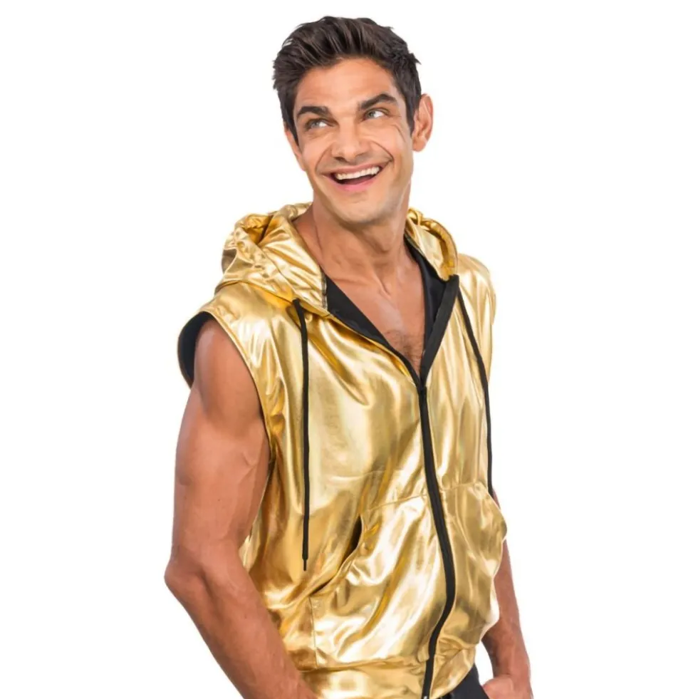 Ærmeløs Hoodie Guld Metallic