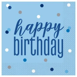 Servietter Happy Birthday Blå Prikket