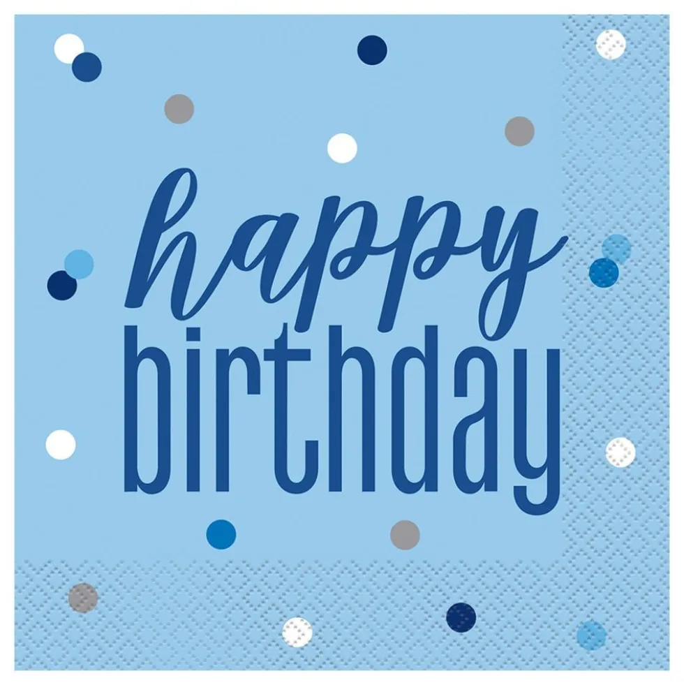 Servietter Happy Birthday Blå Prikket