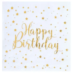 Servietter Happy Birthday Guld/Hvid