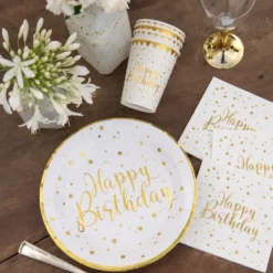 Servietter Happy Birthday Guld/Hvid