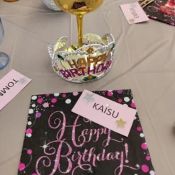 Servietter Happy Birthday Sort/Lyserød Glitter