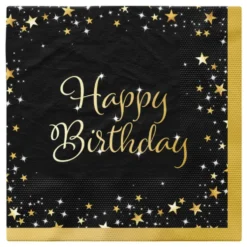 Servietter Happy Birthday Sort/Guld