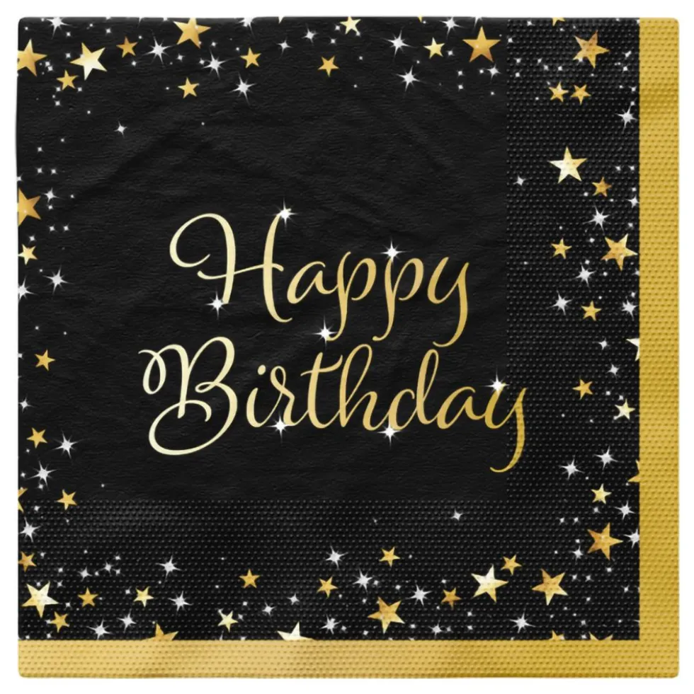 Servietter Happy Birthday Sort/Guld
