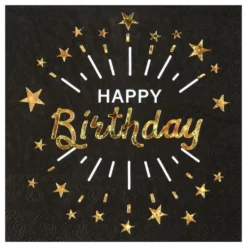 Servietter Sparkling Happy Birthday Sort/Guld