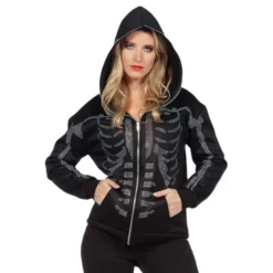 Skelet Hoodie Glitter med Lynlås