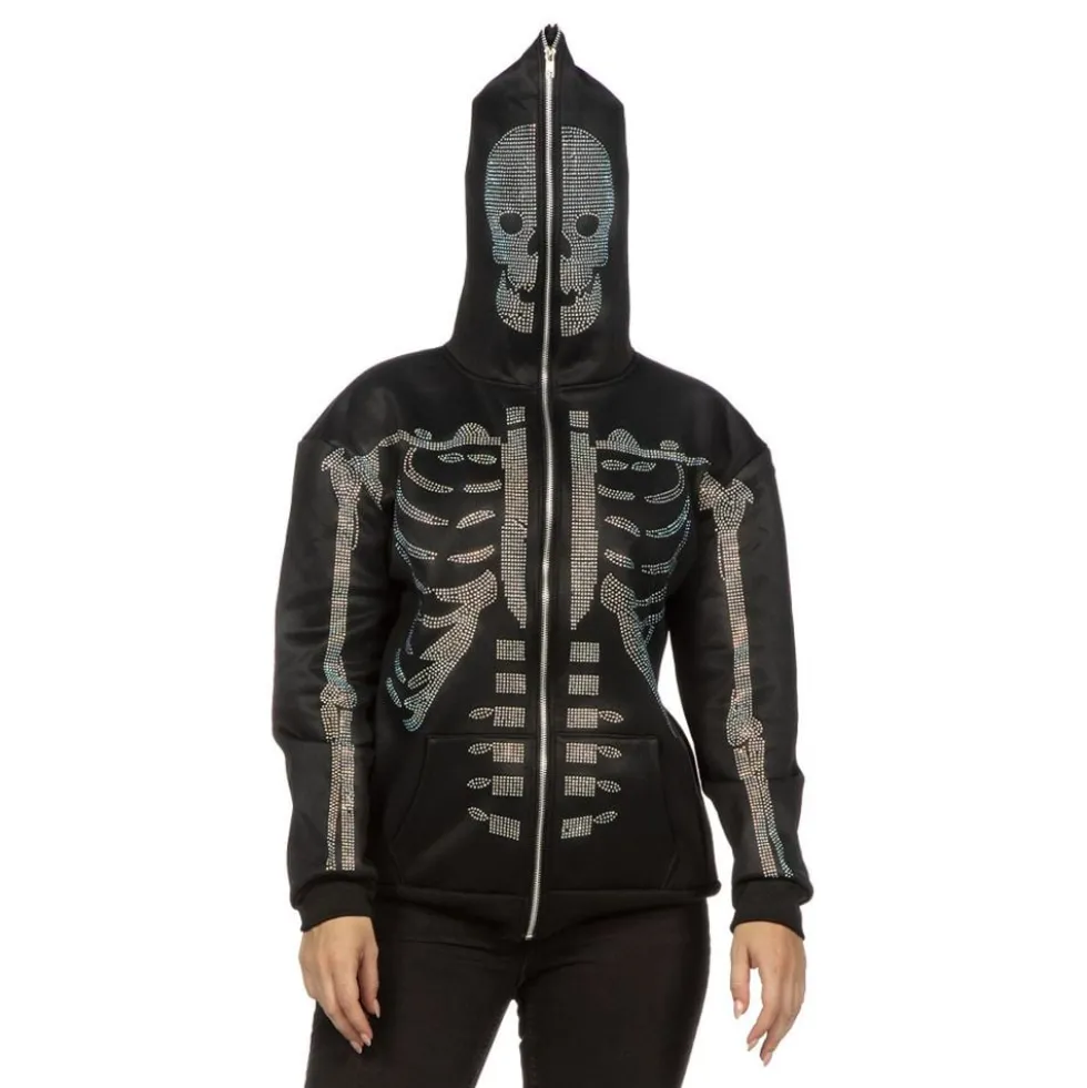 Skelet Hoodie Glitter med Lynlås
