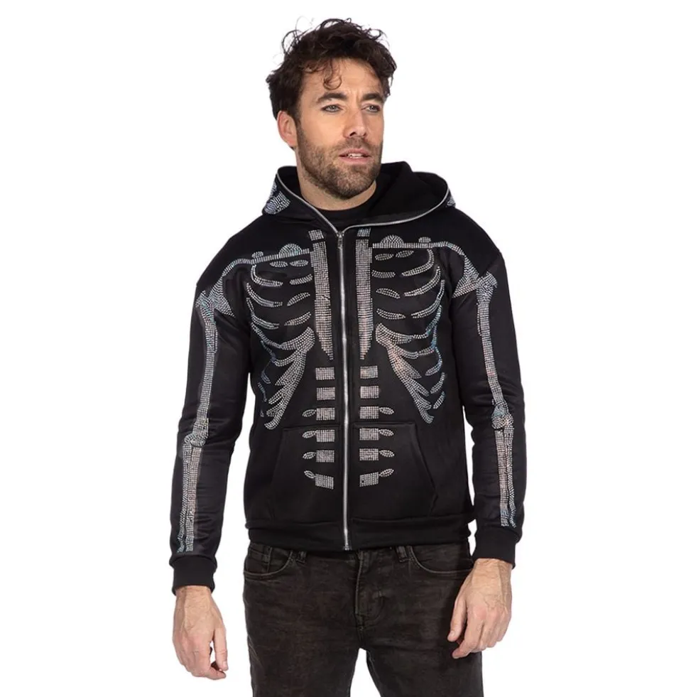 Skelet Hoodie Glitter med Lynlås