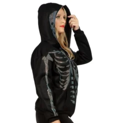 Skelet Hoodie Glitter med Lynlås