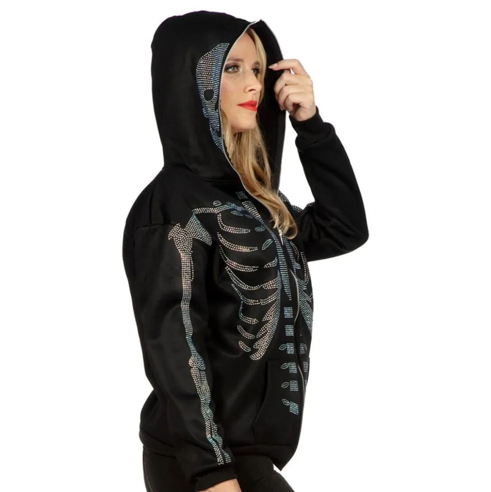 Skelet Hoodie Glitter med Lynlås