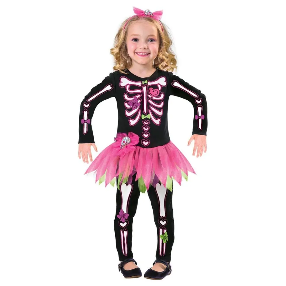 Skeletkjole Lyserød Børnekostume