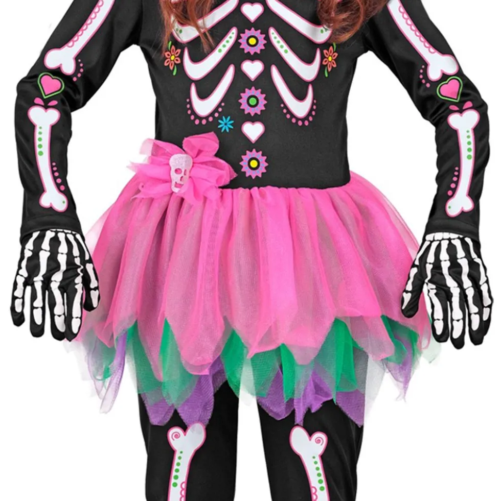 Skeletkjole Lyserød/Sort Børnekostume