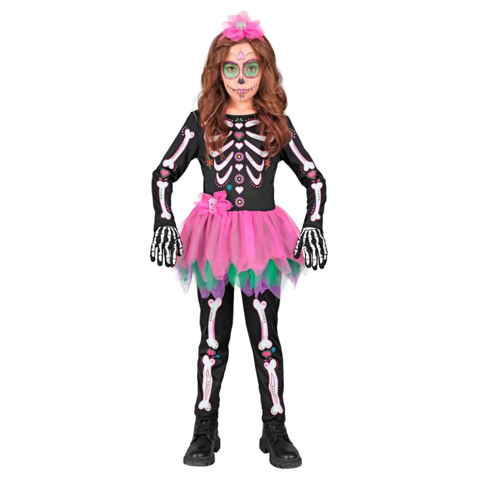 Skeletkjole Lyserød/Sort Børnekostume