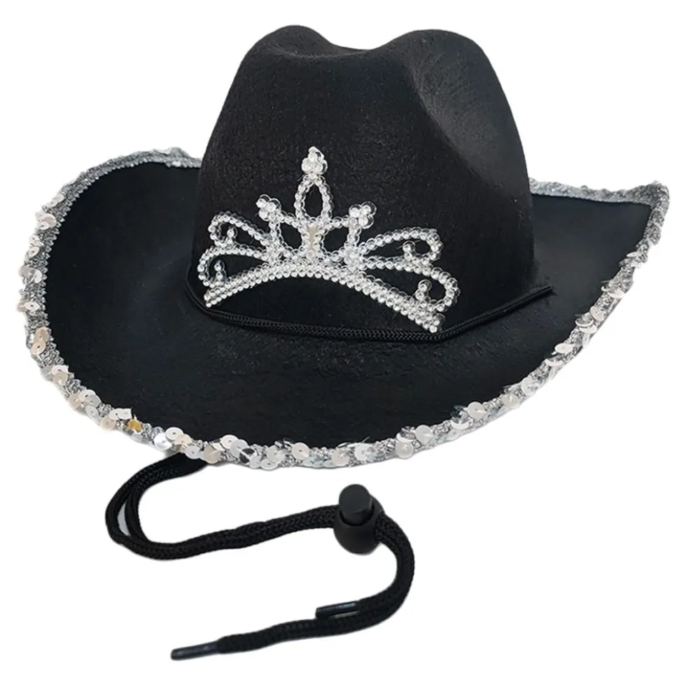 Sort Cowboyhat med Tiara