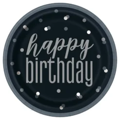 Sorte Paptallerkener Happy Birthday