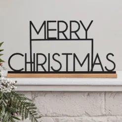 Sort Metalskilt Merry Christmas