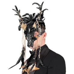 Sort Tyrekranie med Fjer Maske